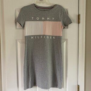 Like New Tommy Hilfiger Gray/White Pink Short Sleeve Casual Dress Size XS